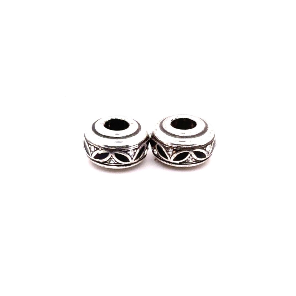 Brighton Silver Tone Crystal Scroll Spacer Beads Set of 2 for Charm Bracelet